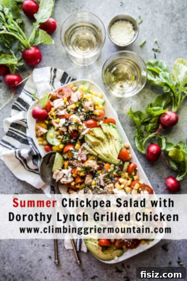 Dorothy Lynch Glazed Chicken and Zesty Summer Chickpea Salad 9 A close-up shot of the finished Summer Chickpea Salad with Dorothy Lynch Grilled Chicken, ready to be enjoyed.