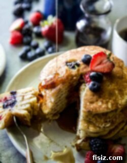 Almond Berry Bliss Stacks 7 Mixed Berry Almond Pancakes recipe image