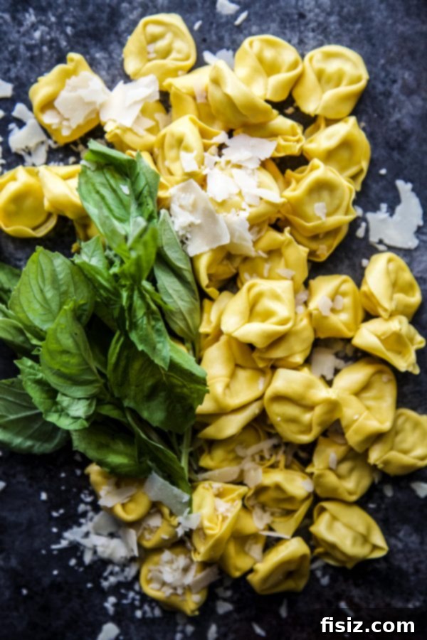 Quick Parmesan Tomato Delight 4 A ladle scooping Easy Parmesan Tomato Soup with tortellini from a pot