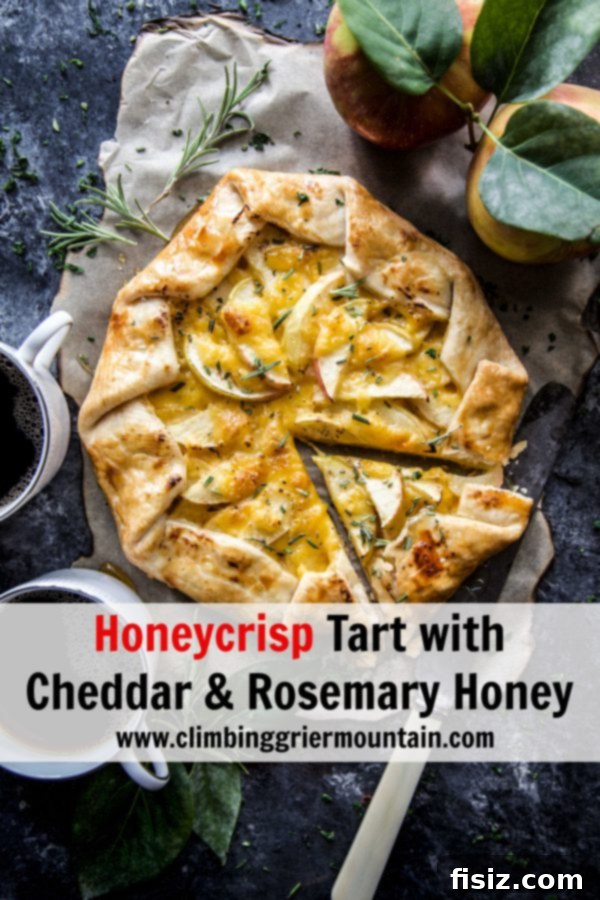 Honeycrisp Tart with Sharp Cheddar and Rosemary Honey 8 Another view of the Honeycrisp Tart with Cheddar and Rosemary Honey, showing the beautiful golden crust and filling.