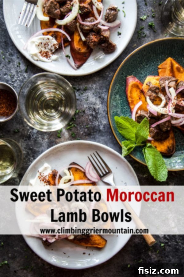 Moroccan Spiced Lamb and Sweet Potato Bowls 8 Beautifully arranged Sweet Potato Moroccan Lamb Bowls ready for serving, emphasizing the fresh ingredients and inviting presentation.