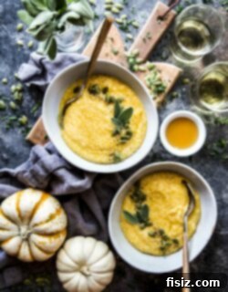 Creamy Maple Roasted Pumpkin Grits 7 Maple Roasted Pumpkin Grits in a rustic bowl.