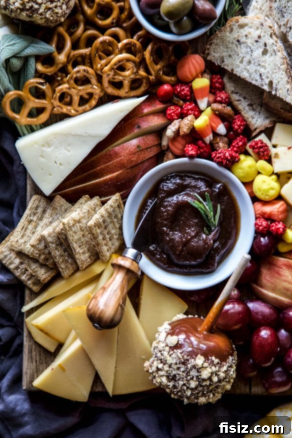 Autumn Bounty Platter 5 A fully assembled Harvest Charcuterie Board with all ingredients perfectly arranged.