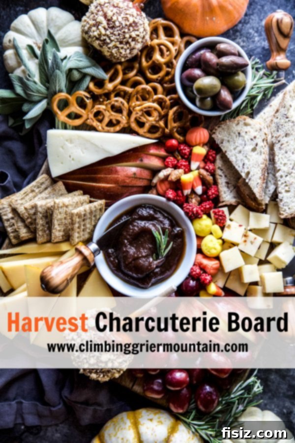 Autumn Bounty Platter 10 Overhead shot of the Harvest Charcuterie Board, emphasizing its abundance.