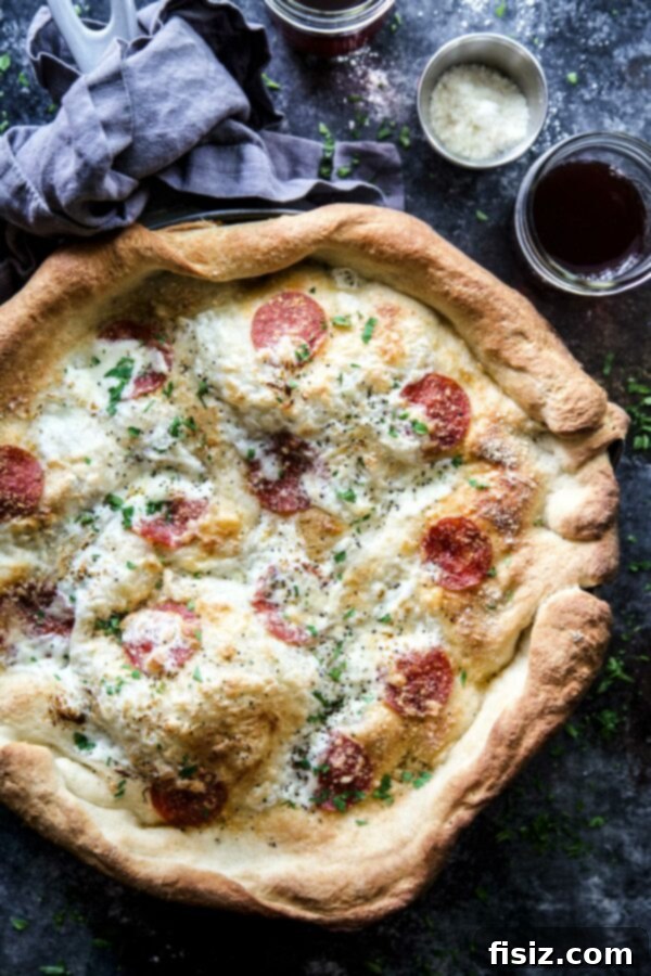 Delicious Pepperoni Pizza Pot Pie baked to golden perfection in a skillet