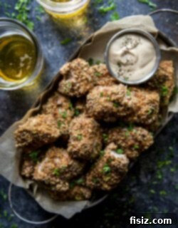 Spiced Pecan Chicken Bites & Chipotle Mustard Dip 8 Hero shot of Spiced Pecan Baked Chicken Nuggets with Chipotle Mustard, ready to eat.