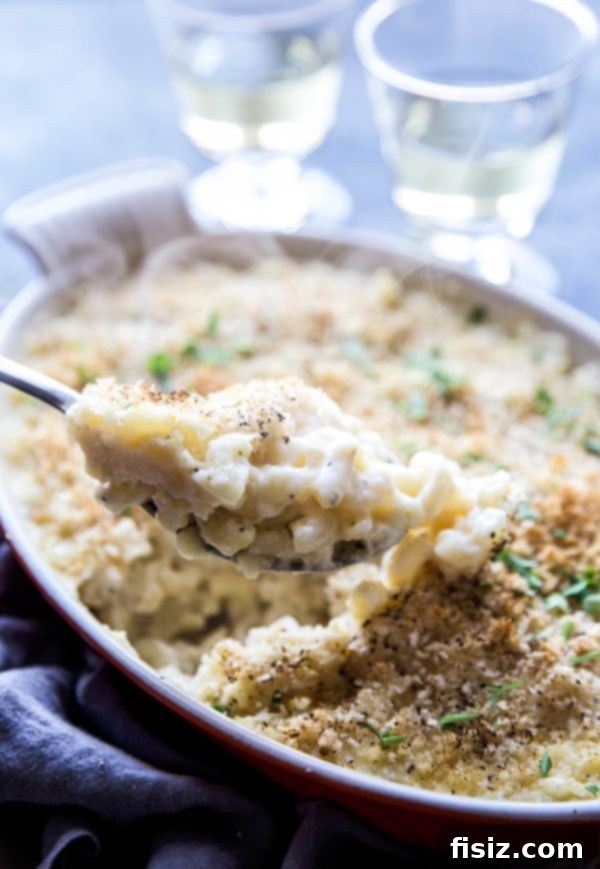 Smoky Apple Walnut Macaroni Gratin 5 Baked Smoked Apple Walnut Macaroni and Cheese with a golden, crispy topping.