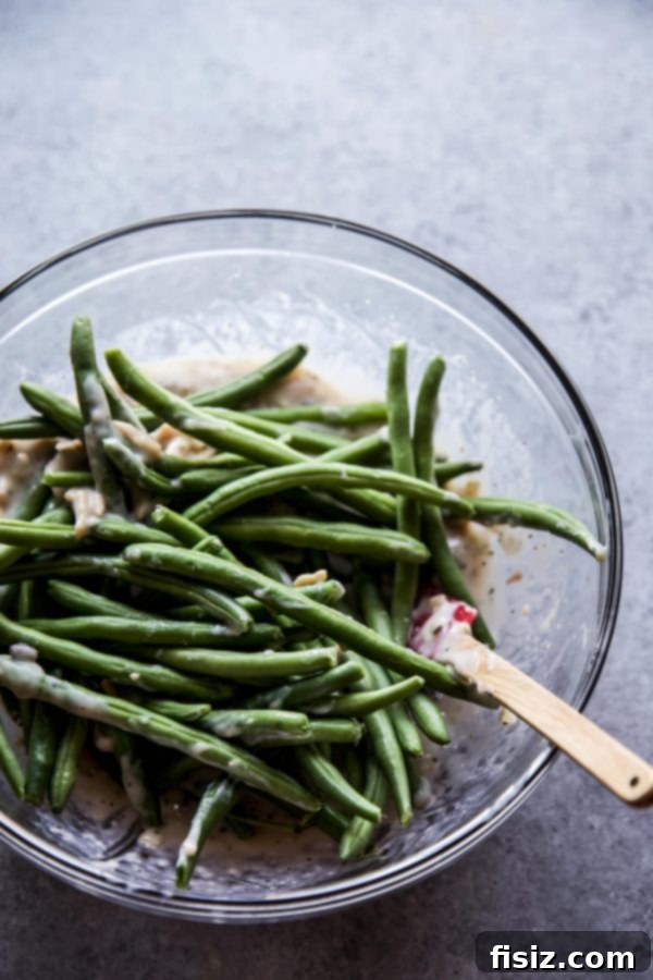 Crispy Green Bean Casserole Bites 4 fresh green beans in a bowl
