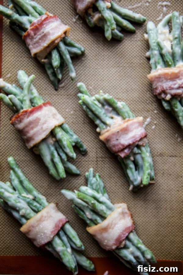 Crispy Green Bean Casserole Bites 5 green bean bundles before being baked