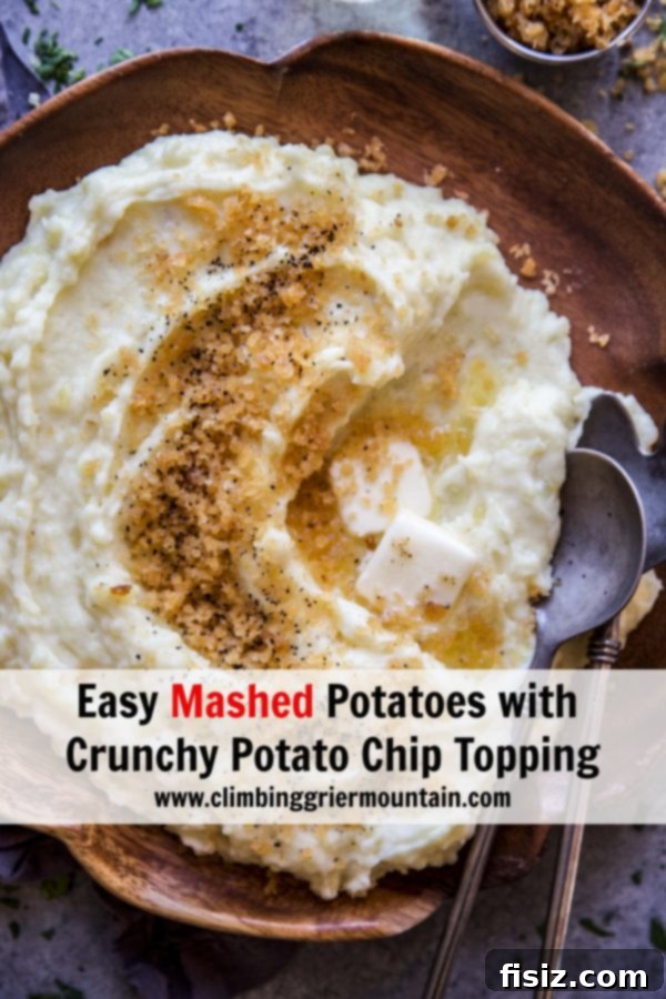 Effortless Mashed Potatoes with a Crispy Chip Crown 8 A final shot of the mashed potatoes in a serving dish, ready to be enjoyed