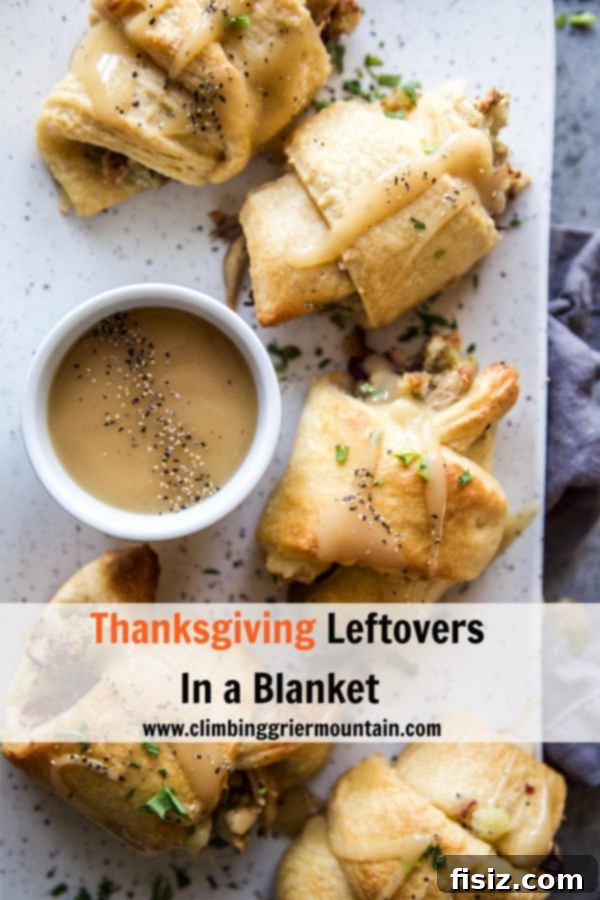 Thanksgiving Leftover Rolls 8 A serving of Thanksgiving Leftovers In a Blanket with a side of gravy.
