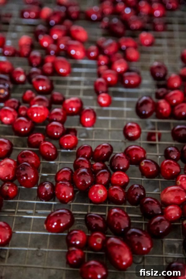 Effortless Cranberry Ricotta Cake 6 Sugared cranberries spread out on a wire rack to dry