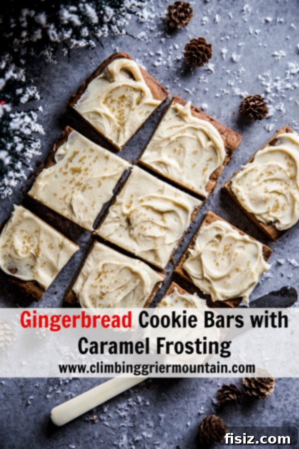 Golden Gingerbread Bars with Creamy Caramel Frosting 8 A festive spread of Gingerbread Cookie Bars with Caramel Frosting, beautifully garnished and ready to be served, capturing the essence of holiday baking.