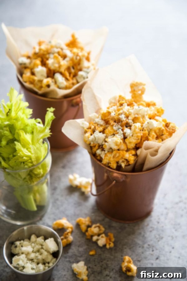 Buffalo Blaze Popcorn 6 Serving bowl of Buffalo Wing Popcorn ready to be shared