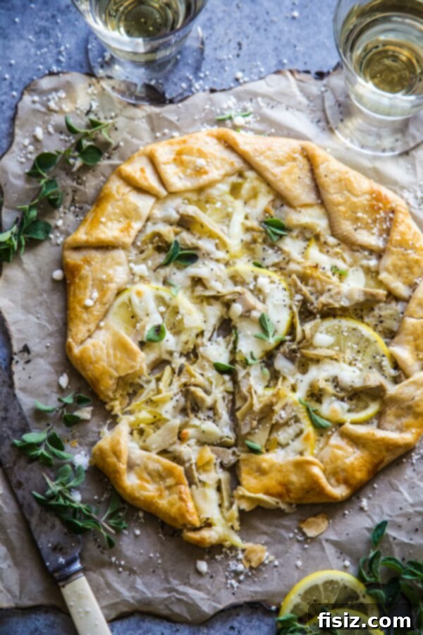 Bright Lemon, Feta and Artichoke Galette 2 Lemon Feta and Artichoke Galette on a table