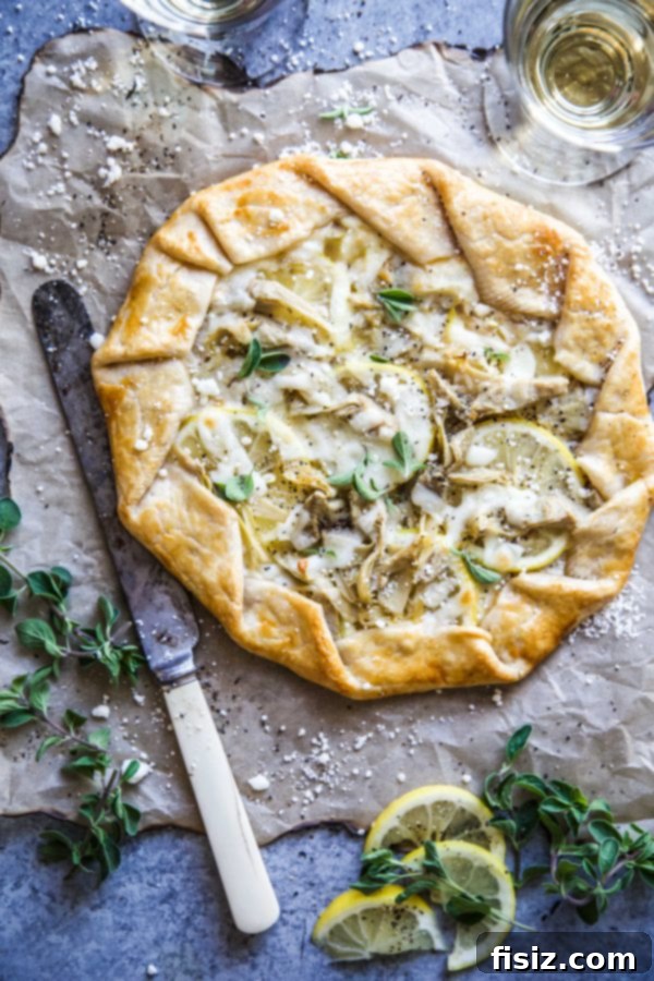 Bright Lemon, Feta and Artichoke Galette 7 Lemon Feta and Artichoke Galette on a table