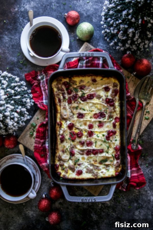 Creative Lineup for February 3 sausage and cranberry and brie egg casserole on a table
