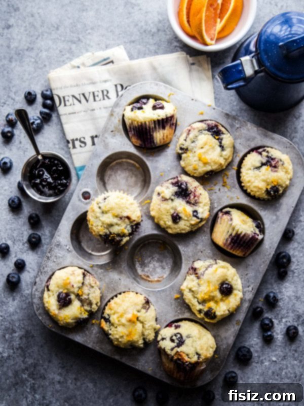 Double Blueberry Citrus Burst Muffins 6 Close-up of a Double Blueberry Citrus-Topped Muffin with a bite taken out, showing the blueberry preserve filling