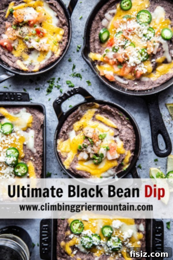 The Perfect Black Bean Dip 8 skillets on a table