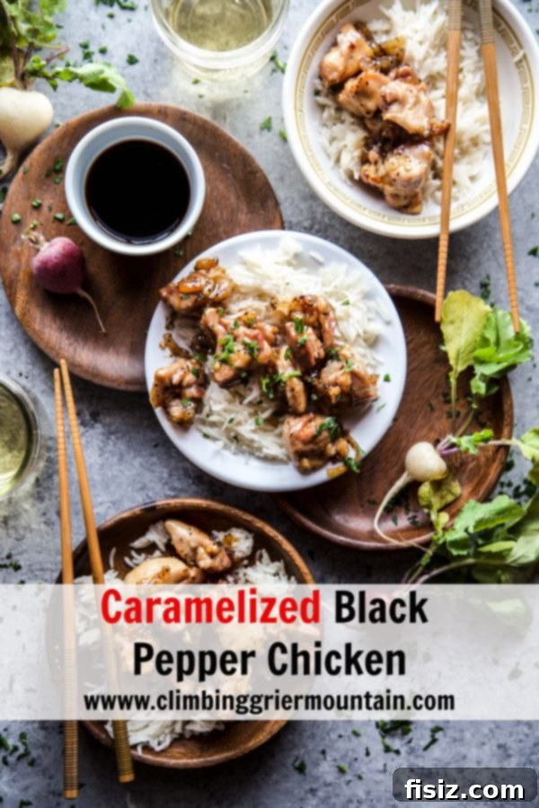Sweet & Bold Black Pepper Chicken 8 Beautifully plated Caramelized Black Pepper Chicken served with a generous side of white rice
