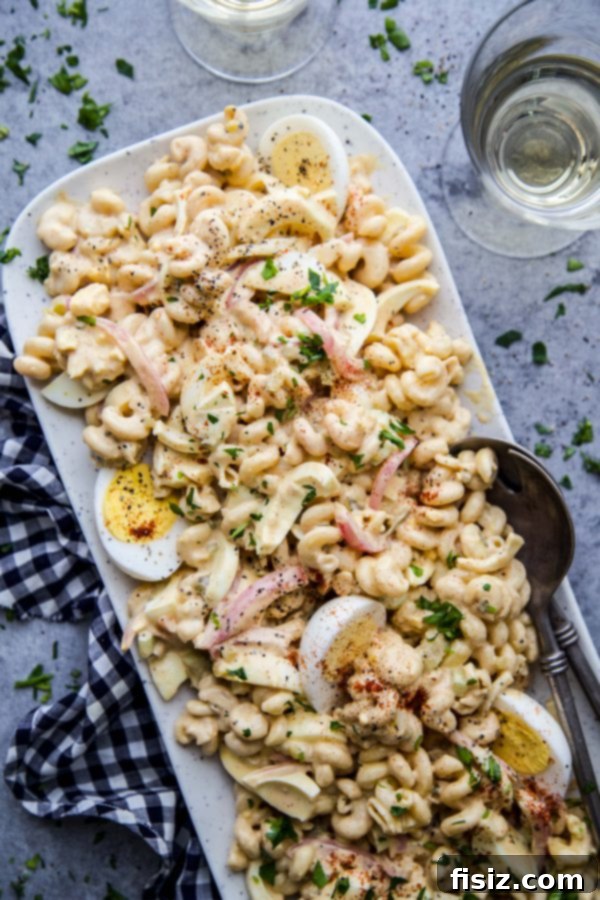 Zesty Deviled Egg Chickpea Pasta Salad 6 www.climbinggriermountain.com