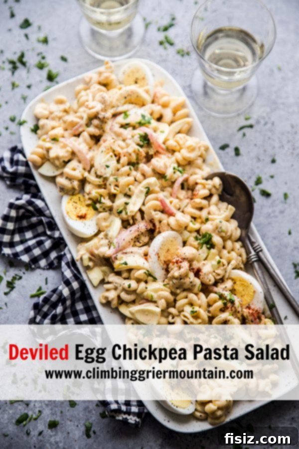 Zesty Deviled Egg Chickpea Pasta Salad 9 www.climbinggriermountain.com