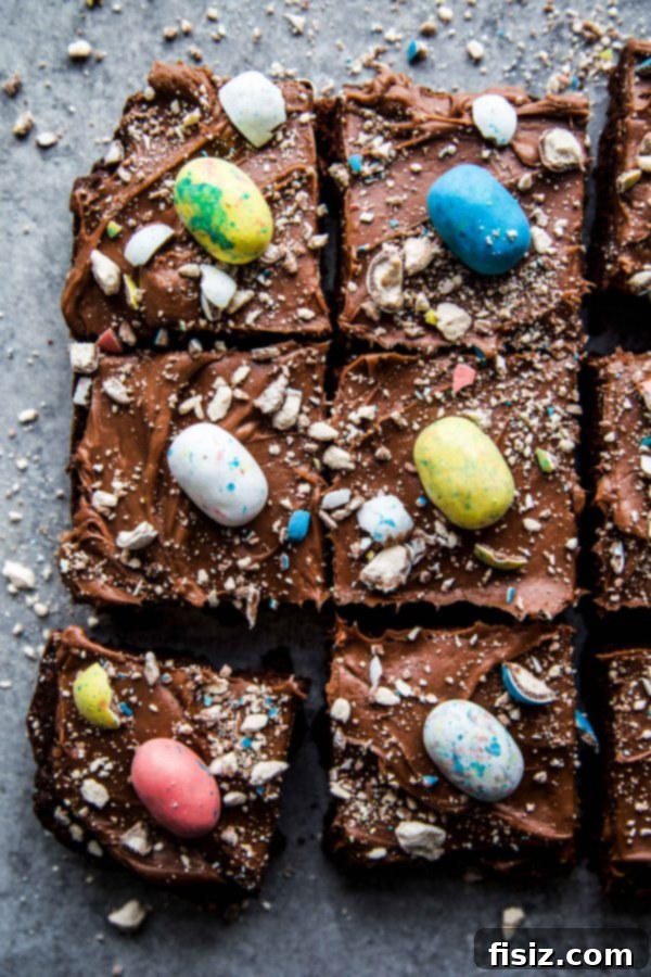 Nisan Ayı Yapım Coşkum 6 Decadent Chocolate Easter Brownies with a swirl of rich chocolate cream cheese frosting, topped with festive sprinkles.