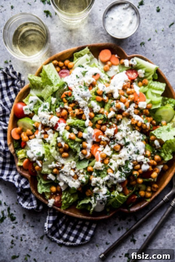 Zesty Chickpea Crunch 7 Full view of the Buffalo Chickpea Salad in a large serving bowl, ready to eat