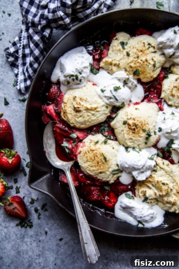 Strawberry Basil Cobbler in a baking dish before cooking