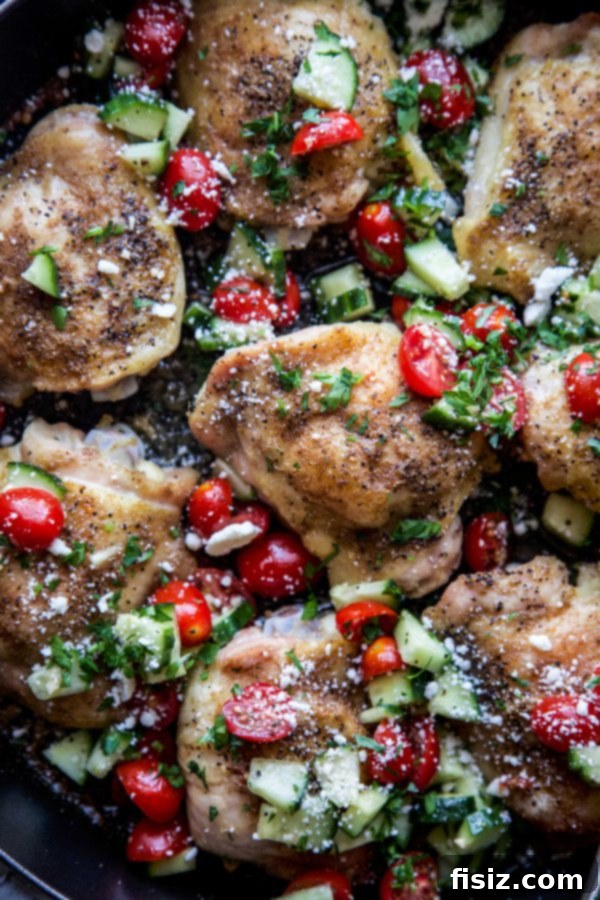 Bright Mediterranean Chicken Thighs with Lemon Cucumber Relish 5 Plated Mediterranean Chicken Thighs with vibrant Lemon-Cucumber Relish, a truly satisfying meal.