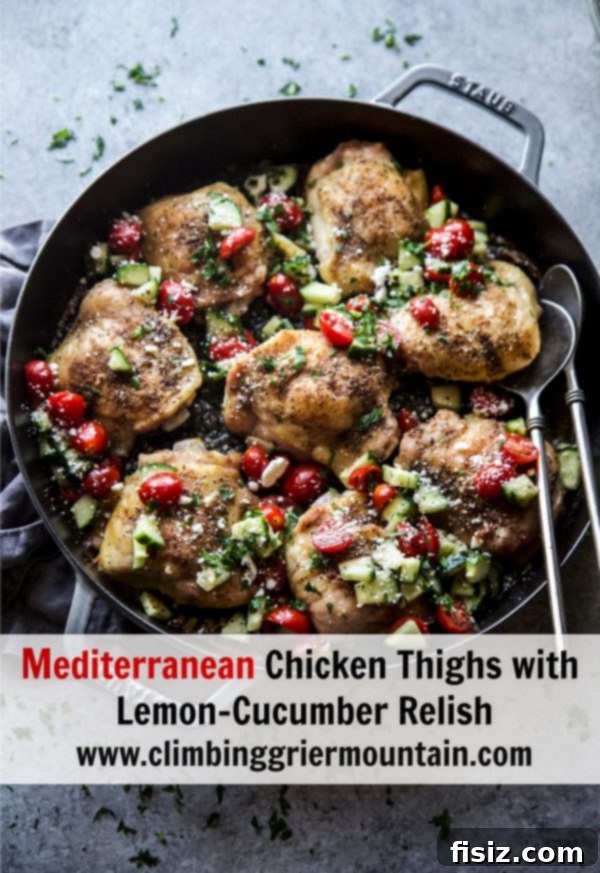 Bright Mediterranean Chicken Thighs with Lemon Cucumber Relish 8 Another beautiful shot of Mediterranean Chicken Thighs with Lemon-Cucumber Relish.