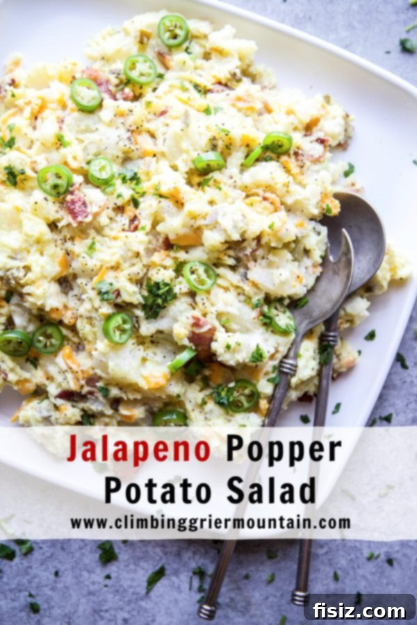 Kickin Popper Potato Salad 8 A final close-up of the prepared Jalapeno Popper Potato Salad, showcasing its inviting texture and garnish.