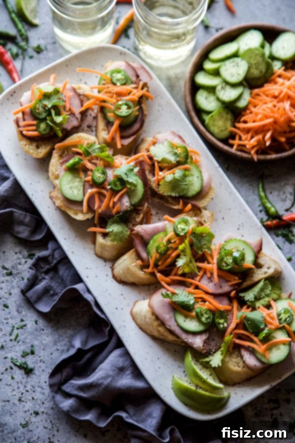 Banh Mi Bruschetta Bites 3 Two pieces of Easy Banh Mi Bruschetta ready to be served.