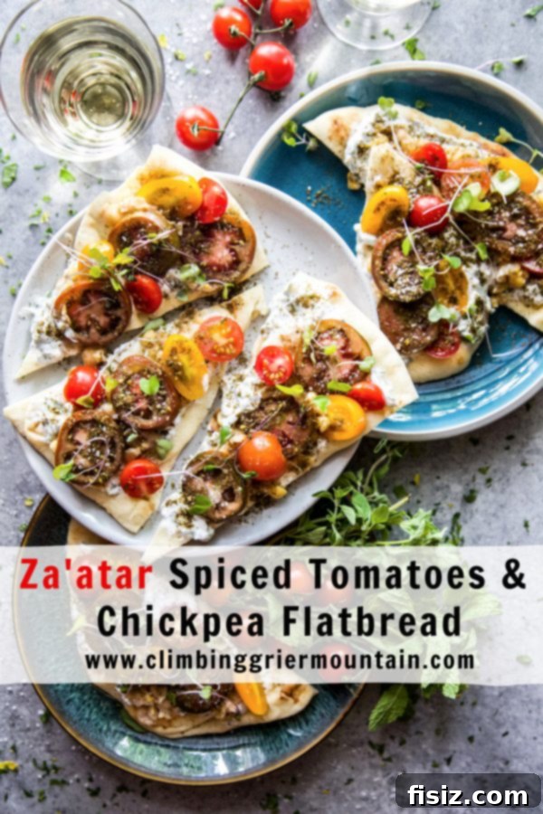 Zaatar Tomato Chickpea Flatbread 9 Close-up of the final Za'atar Spiced Tomatoes & Chickpea Flatbread, garnished and ready to eat