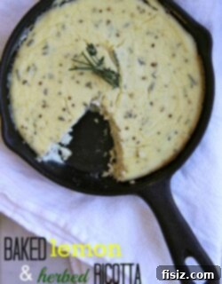 Lemon-Herb Ricotta Bake 2 Baked Lemon and Herbed Ricotta in a skillet, ready to serve.