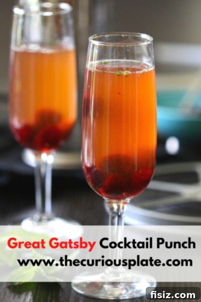 gingerpunch2 A beautifully presented Great Gatsby cocktail, vibrant and sparkling, ready for a celebration.