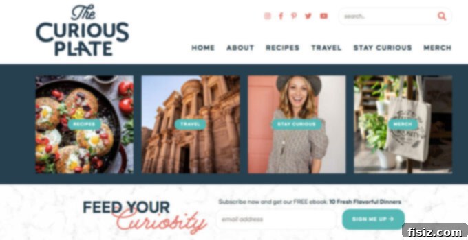 Feasting on Curiosity 5 Screenshot of The Curious Plate's new homepage layout