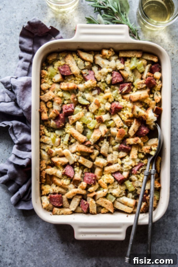 Savory Salami Cornbread Stuffing 2 Delicious Easy Cornbread Stuffing with Salami ready for Thanksgiving