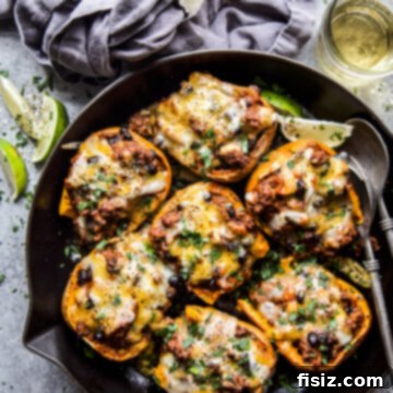 Burrito Honeynut Squash Boats ready to eat.