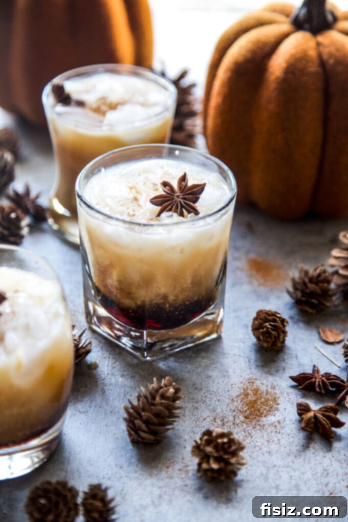 Velvet Pumpkin Russian 6 Another view of the Pumpkin White Russian cocktail in a glass.