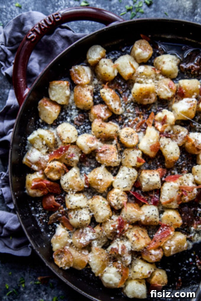 Golden Cauliflower Gnocchi with Creamy Cacio e Pepe and Perfectly Crispy Prosciutto 3 Cacio e Pepe Cauliflower Gnocchi with Crispy Prosciutto