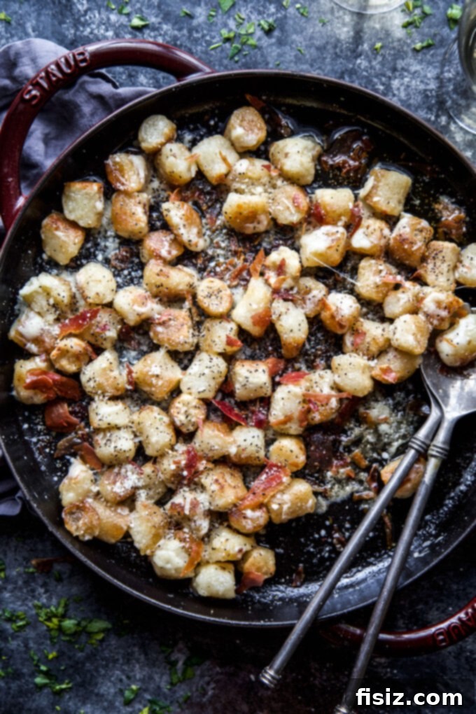 Golden Cauliflower Gnocchi with Creamy Cacio e Pepe and Perfectly Crispy Prosciutto 8 Cacio e Pepe Cauliflower Gnocchi with Crispy Prosciutto