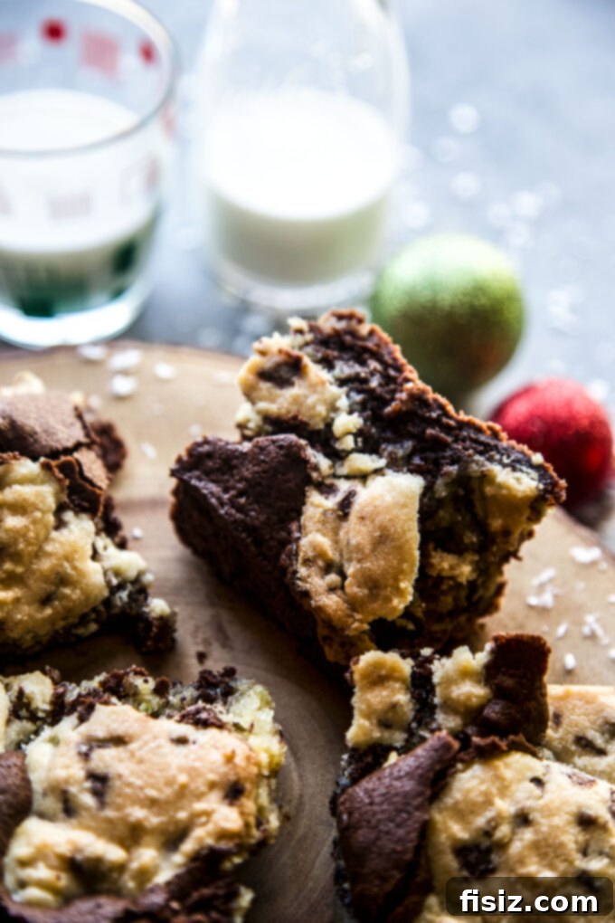 Beautifully presented Double Chocolate Peppermint Brookies on a festive plate