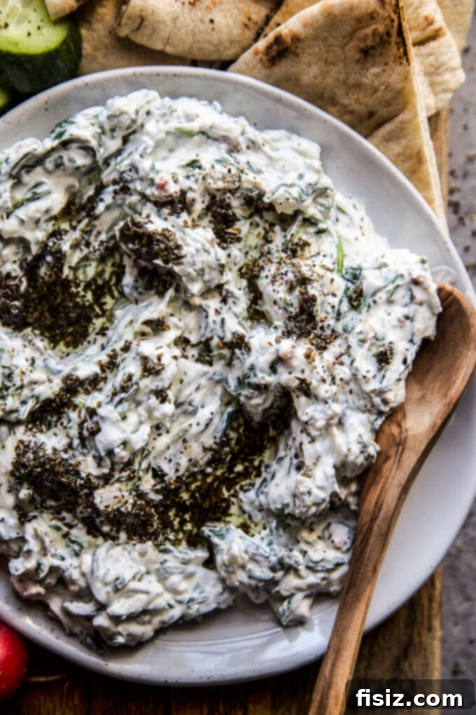 Minty Spinach Yogurt Dip 3 Spinach-Yogurt Dip with Fried Mint