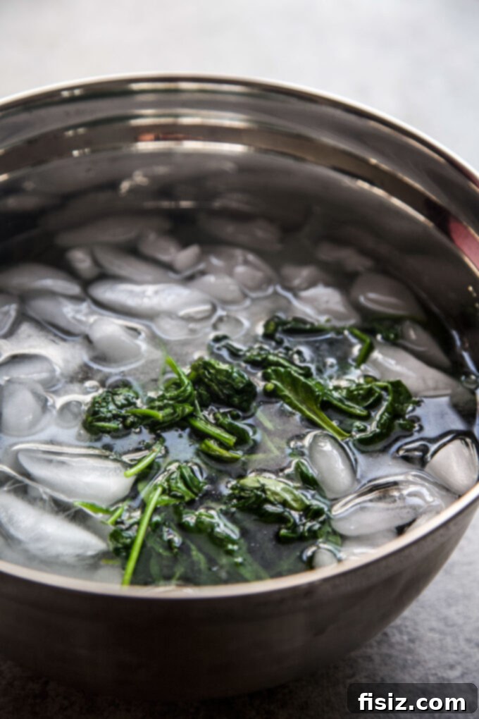 Minty Spinach Yogurt Dip 5 cooked spinach in an ice bath