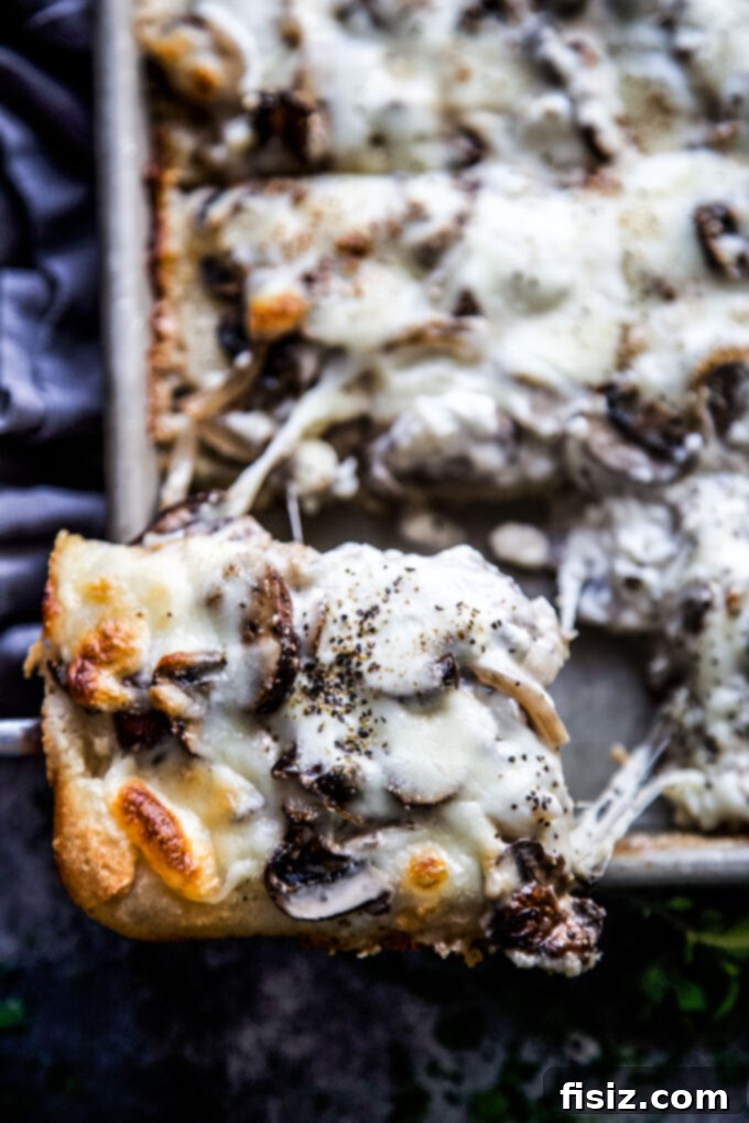 Creamy Burrata Mushroom Sheet Pan Pizza 2 Sheet Pan Mushroom & Burrata Pizza - A delicious homemade pizza with caramelized mushrooms and fresh burrata.
