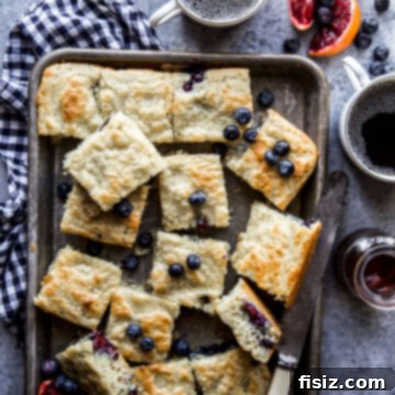Blueberry & Blood Orange Sheet Pan Pancakes, presented as a finished dish.