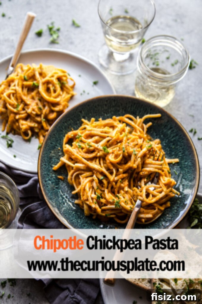 Smoky Chickpea Chipotle Pasta 9 Final plated Chipotle Chickpea Spaghetti, garnished