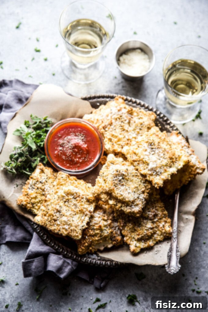 Air Fryer Four Cheese Ravioli Made Easy 8 Plate of Easy Air Fryer Four Cheese Ravioli with marinara sauce