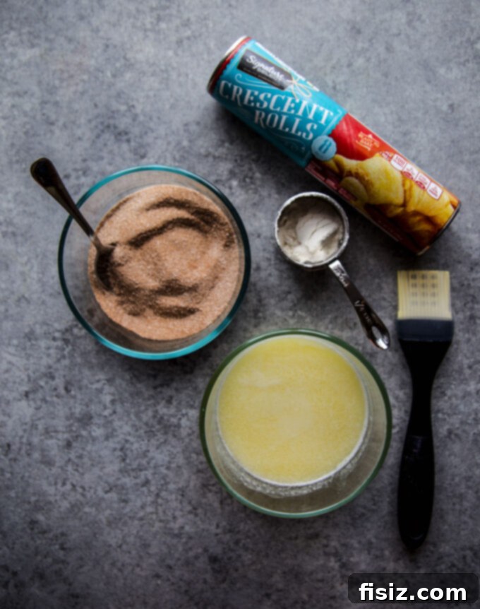 Giant Skillet Cinnamon Roll 4 Ingredients for Giant Skillet Cinnamon Roll laid out
